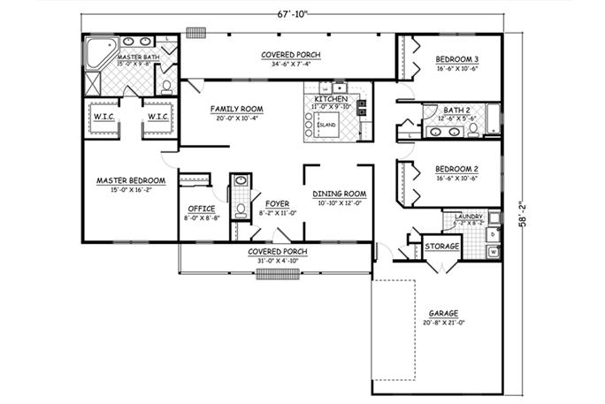 Ranch House Plan - 3 Bedrms, 2.5 Baths - 1975 Sq Ft - #200-1012