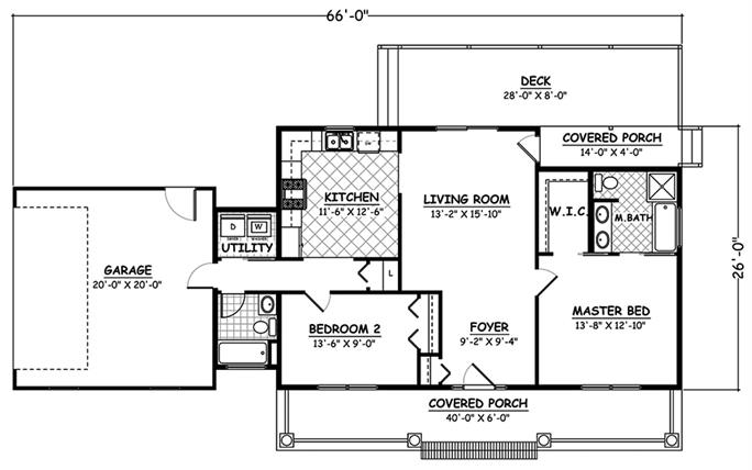 Traditional Home Plan - 2 Bedrms, 2 Baths - 1085 Sq Ft - #200-1049