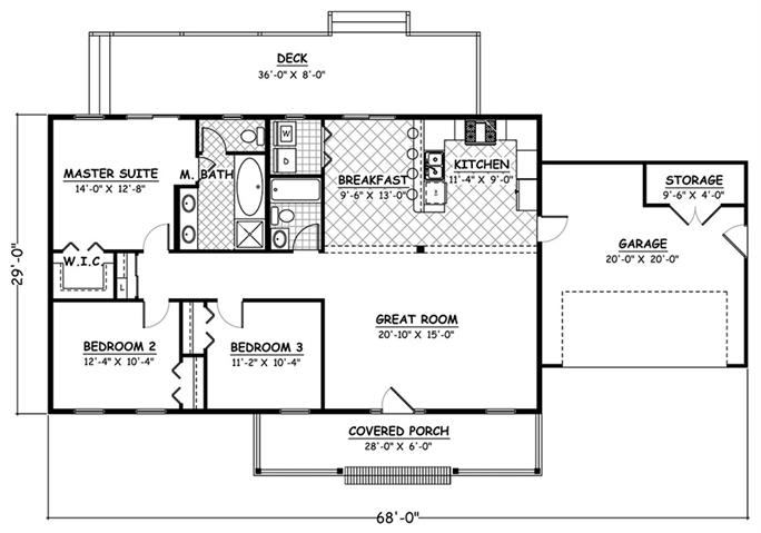 Traditional Home Plan - 3 Bedrms, 2 Baths - 1392 Sq Ft - #200-1051