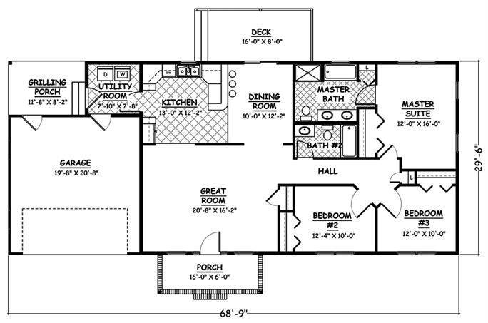 Traditional Home Plan - 3 Bedrms, 2 Baths - 1508 Sq Ft - #200-1054