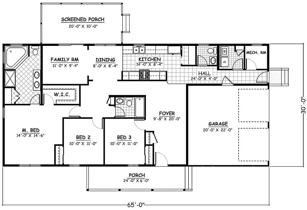 Ranch Home Plan - 3 Bedrms, 2.5 Baths - 1480 Sq Ft - #200-1064