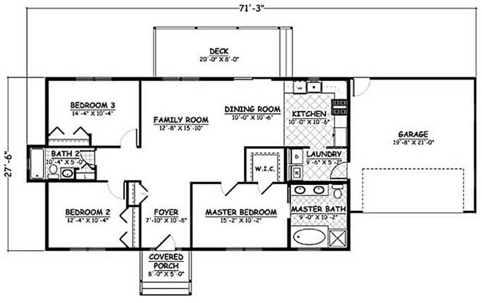 Ranch Home - 3 Bedrms, 2 Baths - 1345 Sq Ft - Plan #200-1077