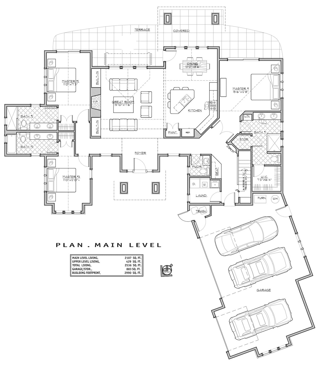 Craftsman Floor Plan - 3 Bedrms, 4.5 Baths - 2536 Sq Ft - #202-1003