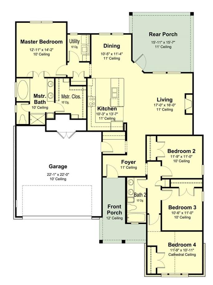 Acadian House- 4 Bedrms, 2 Baths - 1793 Sq Ft - Plan #204-1002