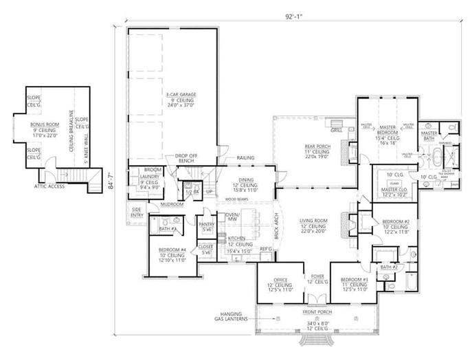 Acadian House - 4 Bedrms, 3.5 Baths - 3527 Sq Ft - Plan #206-1021