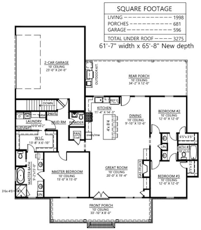 Ranch Floor Plan - 3 Bedrms, 2.5 Baths - 1924 Sq Ft - Plan #206-1045