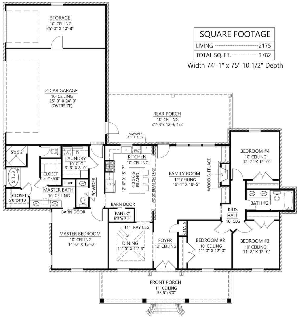 Acadian Style Home - 4 Bedrms, 2.5 Baths - 2175 Sq Ft - Plan #206-1047