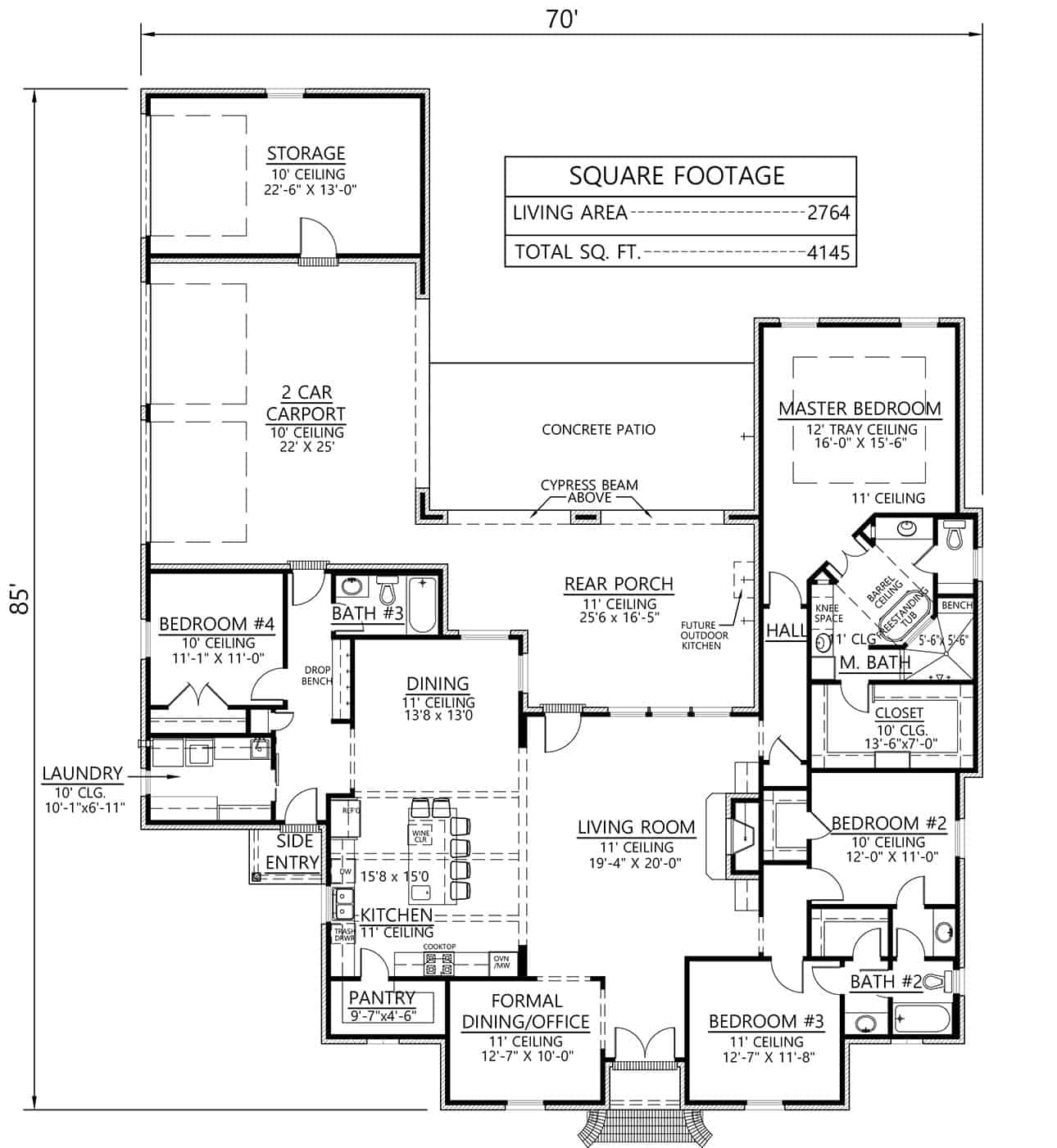 French Country Floor Plan - 4 Bedrms, 3 Baths - 2764 Sq Ft - #206-1053