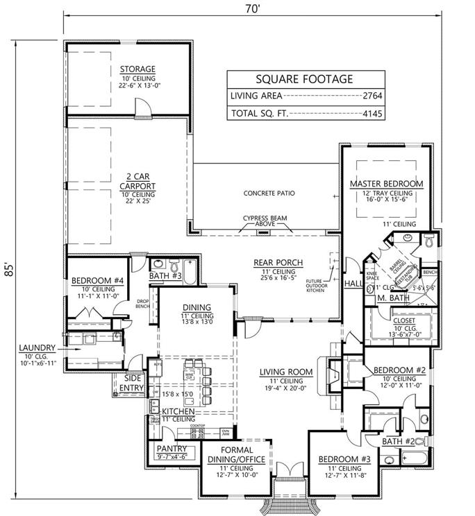 French Country Floor Plan - 4 Bedrms, 3 Baths - 2764 Sq Ft - #206-1053