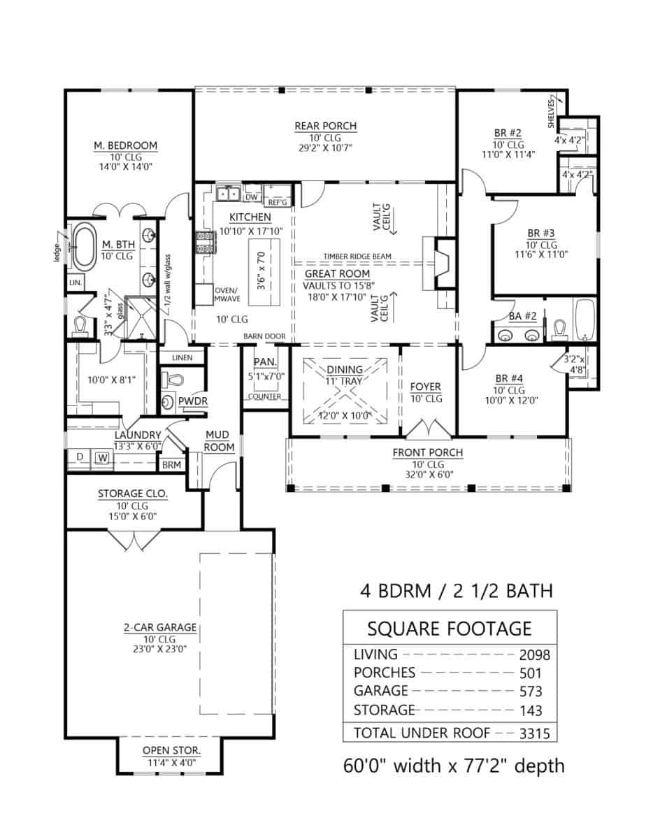 Farmhouse Floor Plan - 4 Bedrms, 2.5 Baths - 2098 Sq Ft - #206-1059