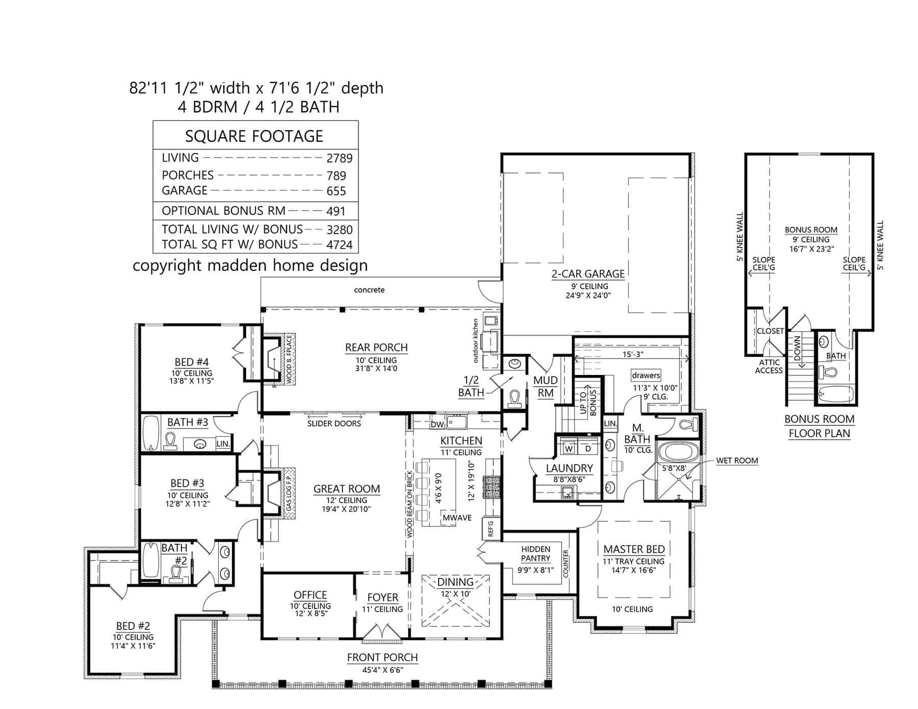 Acadian House Plan - 4 Bedrms, 3.5 Baths - 2789 Sq Ft - #206-1063