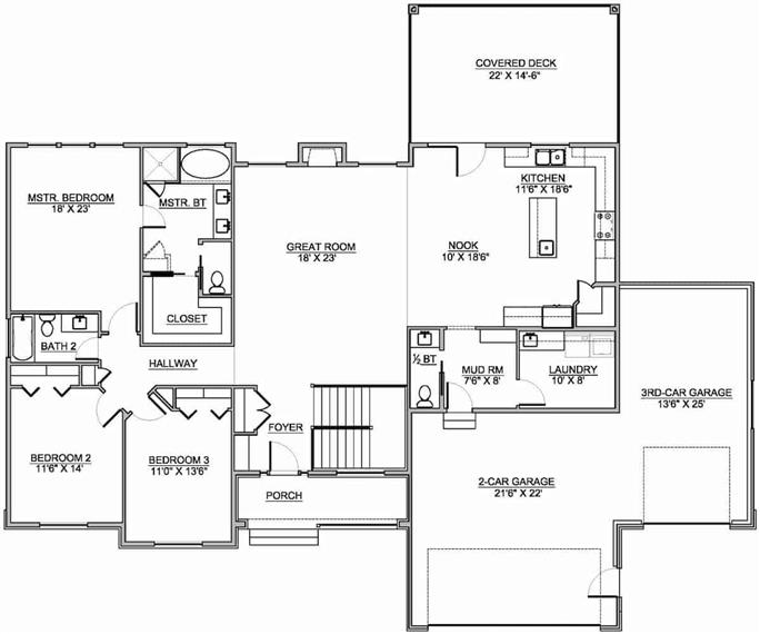 Ranch Home - 3–5 Bedrms, 2.5–3.5 Baths - 2403 Sq Ft - Plan #208-1006