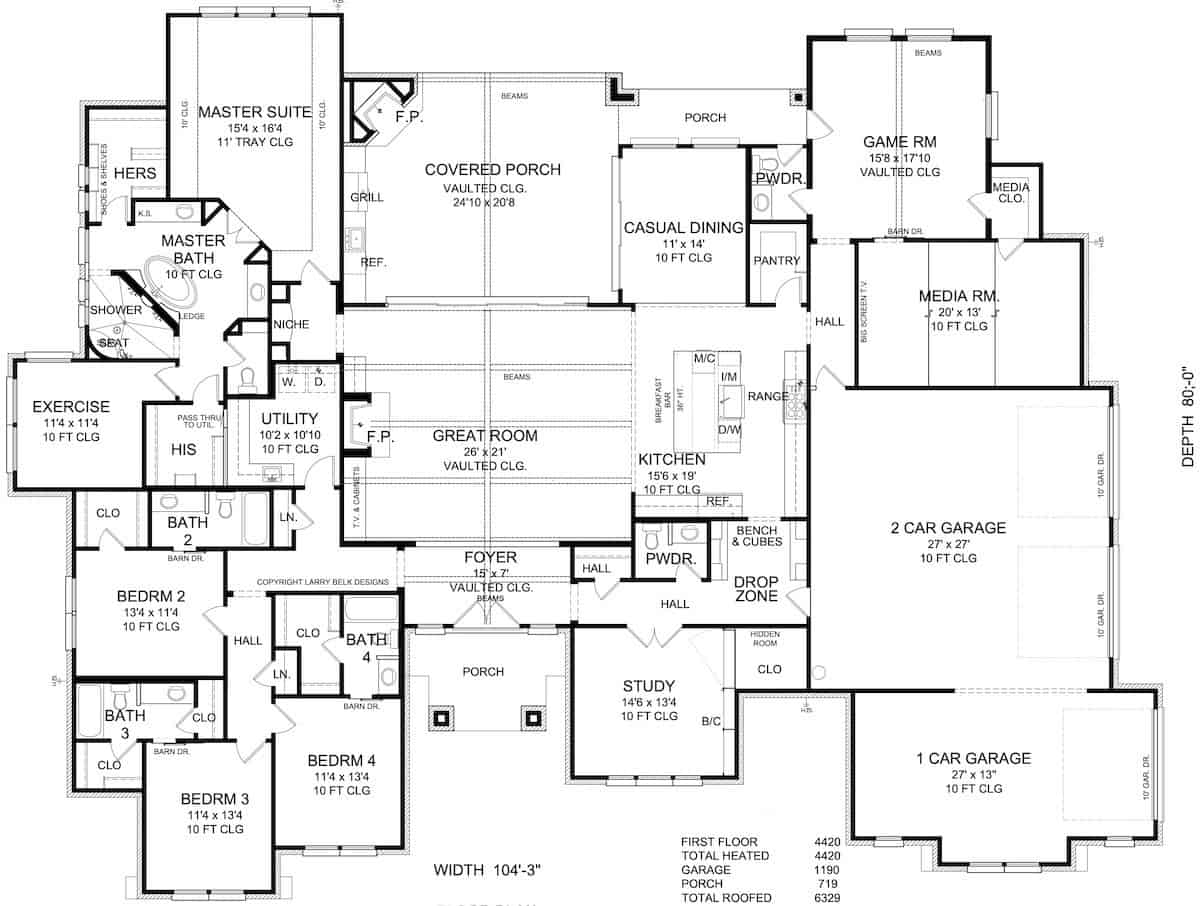 Arts and Crafts Home - 4 Bed, 4.5 Bath - 4420 Sq Ft - Plan #209-1014