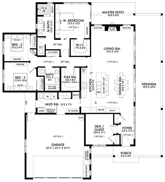 Barn Style/Barndominium Plan - 4 Bed, 2 Bath, 1801 Sq Ft - #211-1069