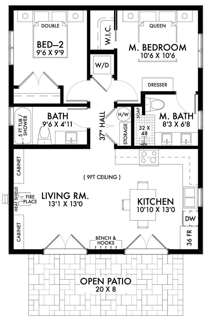 Tiny Farmhouse House Plan - 2 Bedrms, 2 Baths - 800 Sq Ft - #211-1072