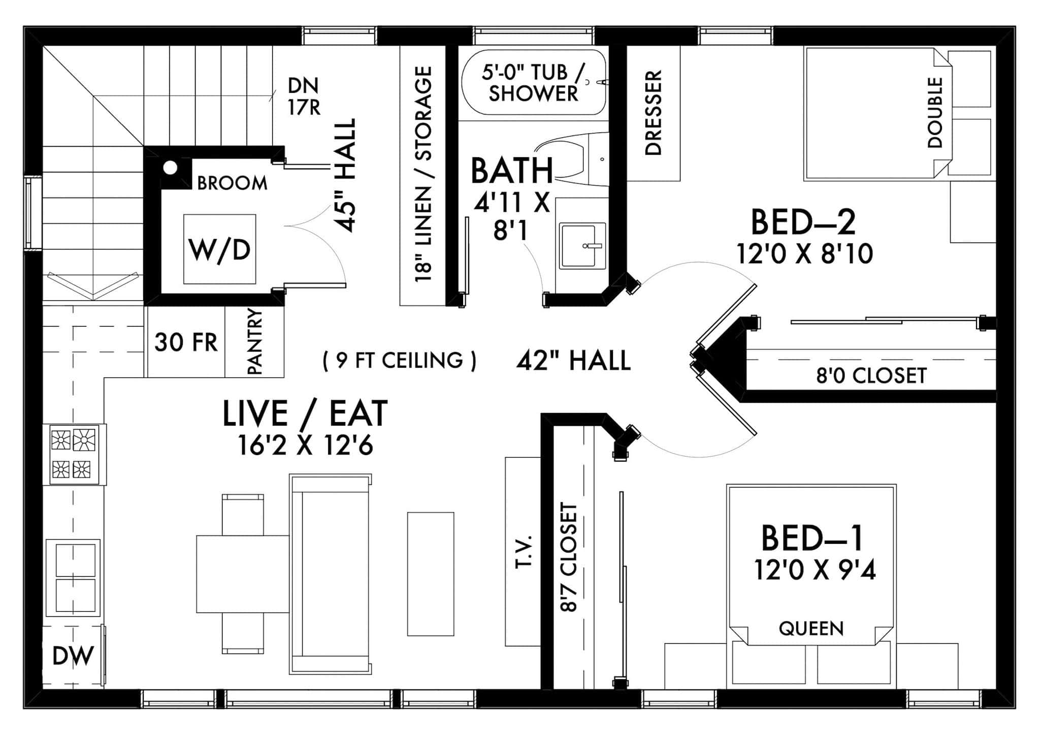 Garage w/Apartments with 2-Car, 2 Bedrm, 799 Sq Ft | Plan #211-1088