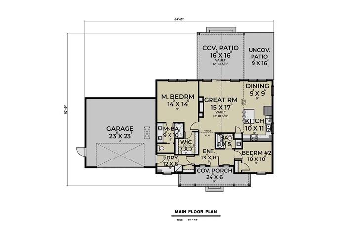 Ranch Home Plan - 2 Bedrms, 2 Baths - 1248 Sq Ft - #214-1004