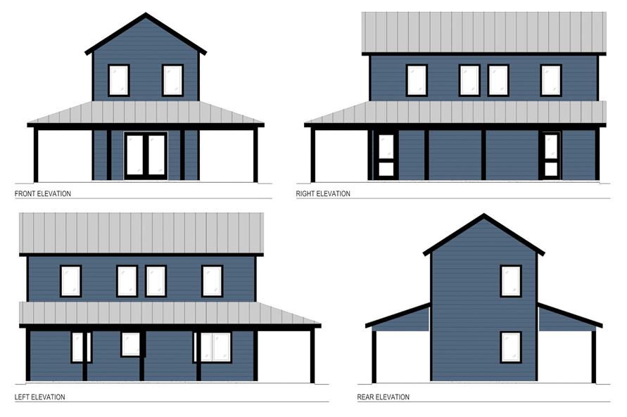 Home Plan Elevations of this 3-Bedroom,918 Sq Ft Plan -216-1006