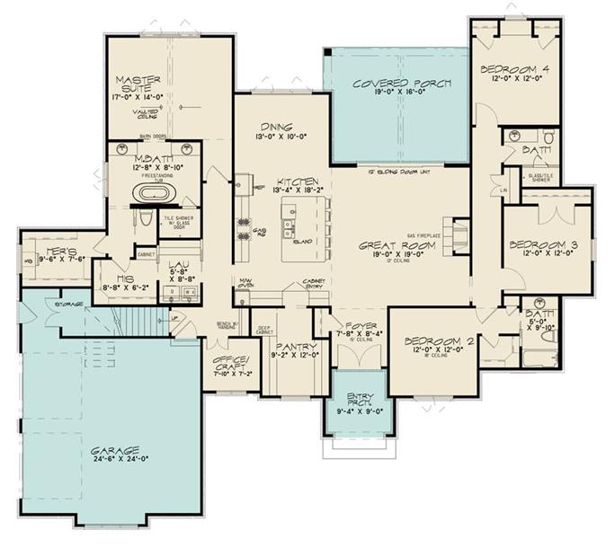 European Floor Plan - 4 Bedrms, 3 Baths - 2653 Sq Ft - #221-1000