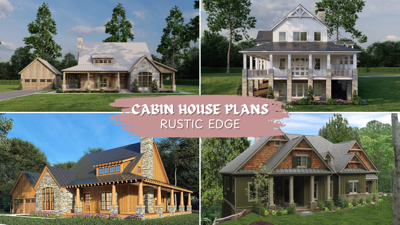 Montage of 4 photos of modern cabin home plans