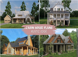 Montage of 4 photos of modern cabin home plans