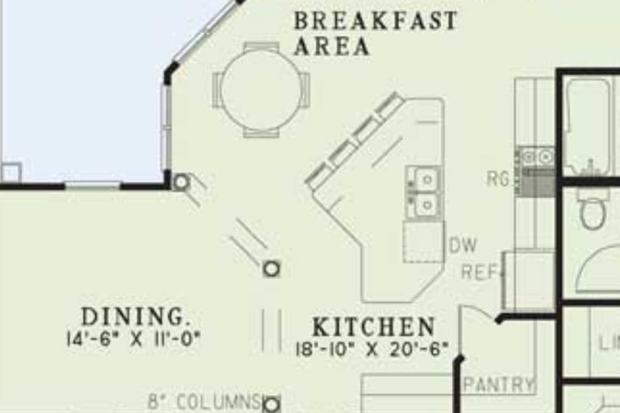 Floor plan showing open-concept kitchen, dining area, and breakfast nook